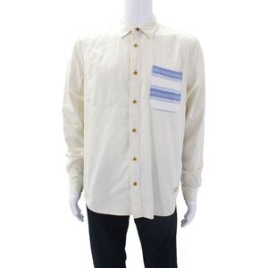 Scotch And Soda Mens Button Front Striped Back Paradise Shirt White Blue Large